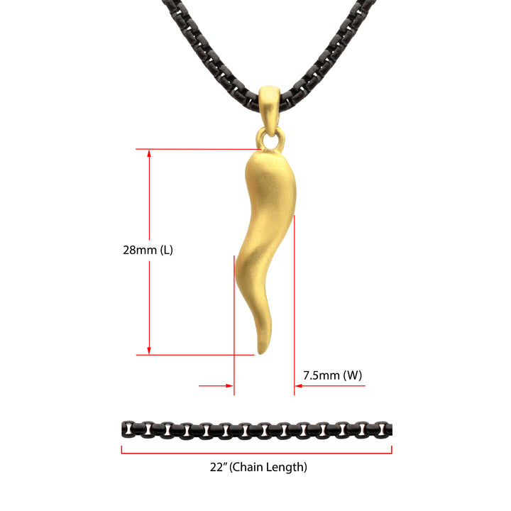 Matte 18Kt Gold IP Steel Italian Horn with Black IP Steel Box Chain