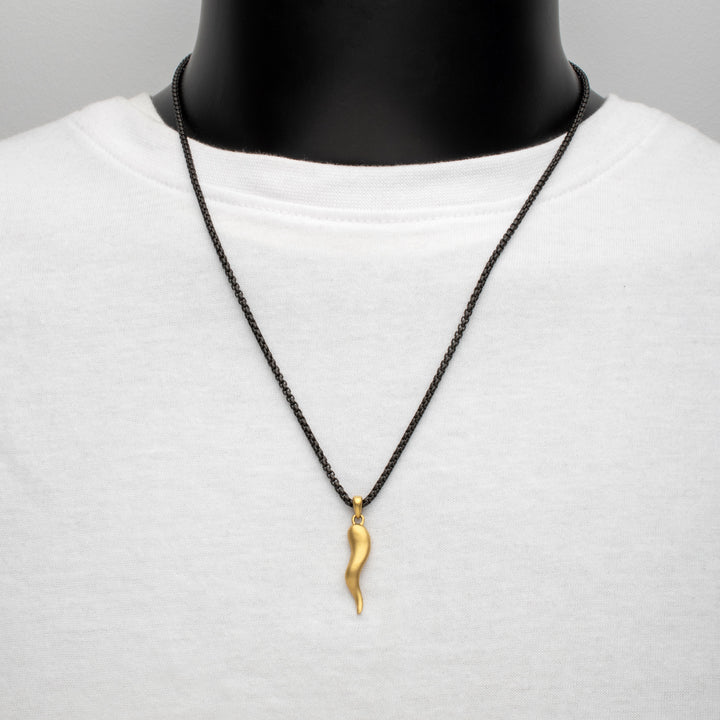 Matte 18Kt Gold IP Steel Italian Horn with Black IP Steel Box Chain