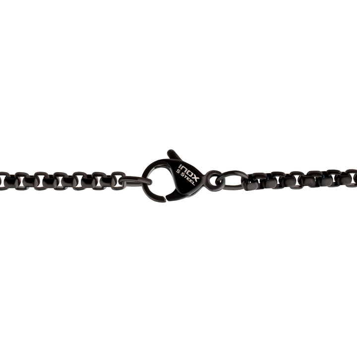 Matte Black IP Steel Horn Pendant with CNC Set Black Sapphire Crown Link Bail & Black IP Steel Box Chain