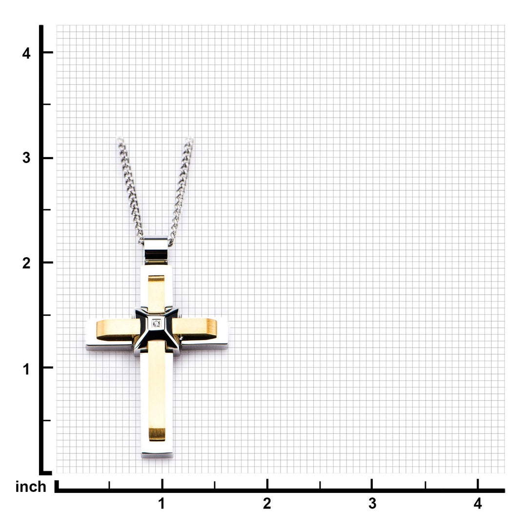Stainless Steel and Gold IP Two Layer Cross with 3.6m Diamond Cut Pendant