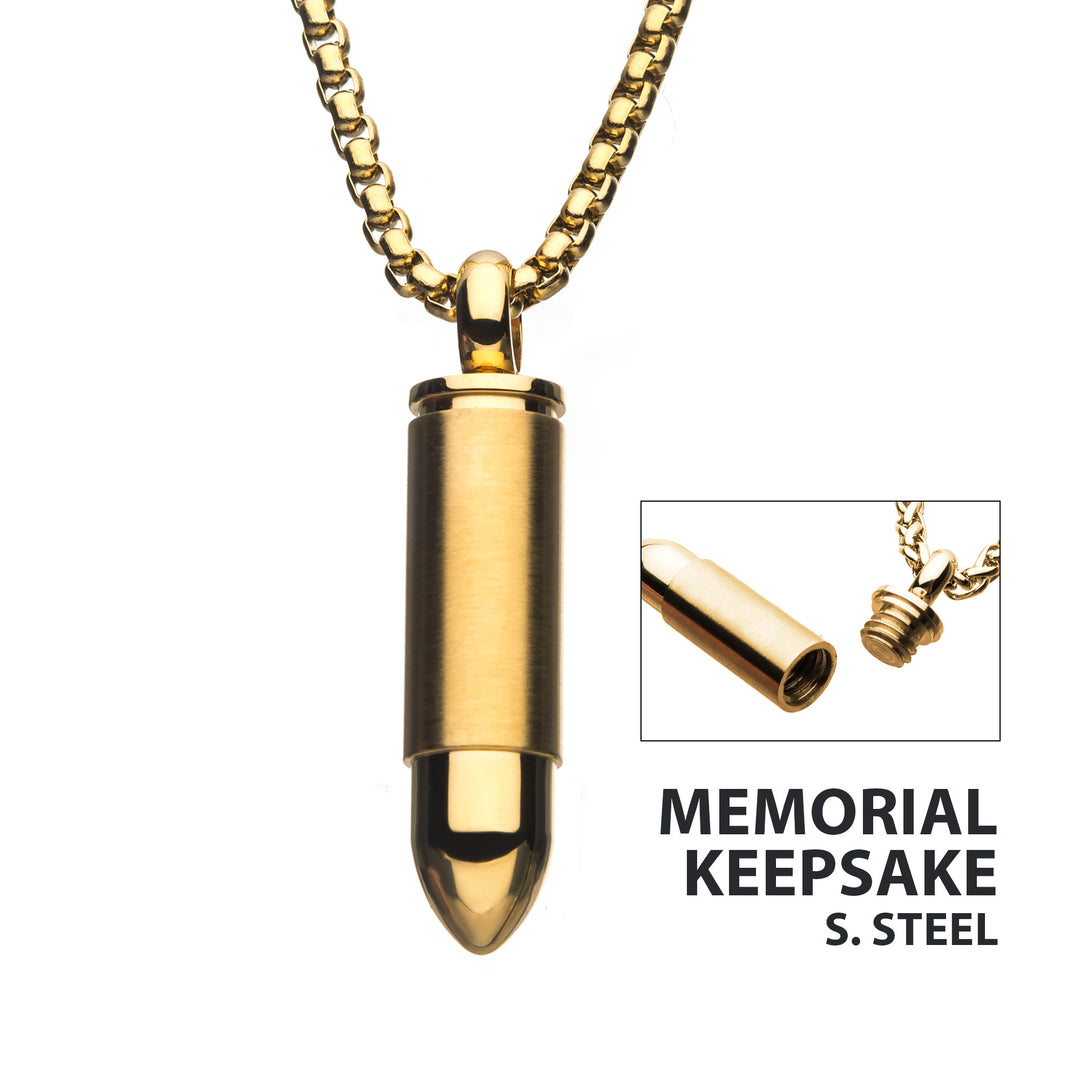 Stainless Steel & Gold IP Memorial Bullet Pendant with Gold IP Chain