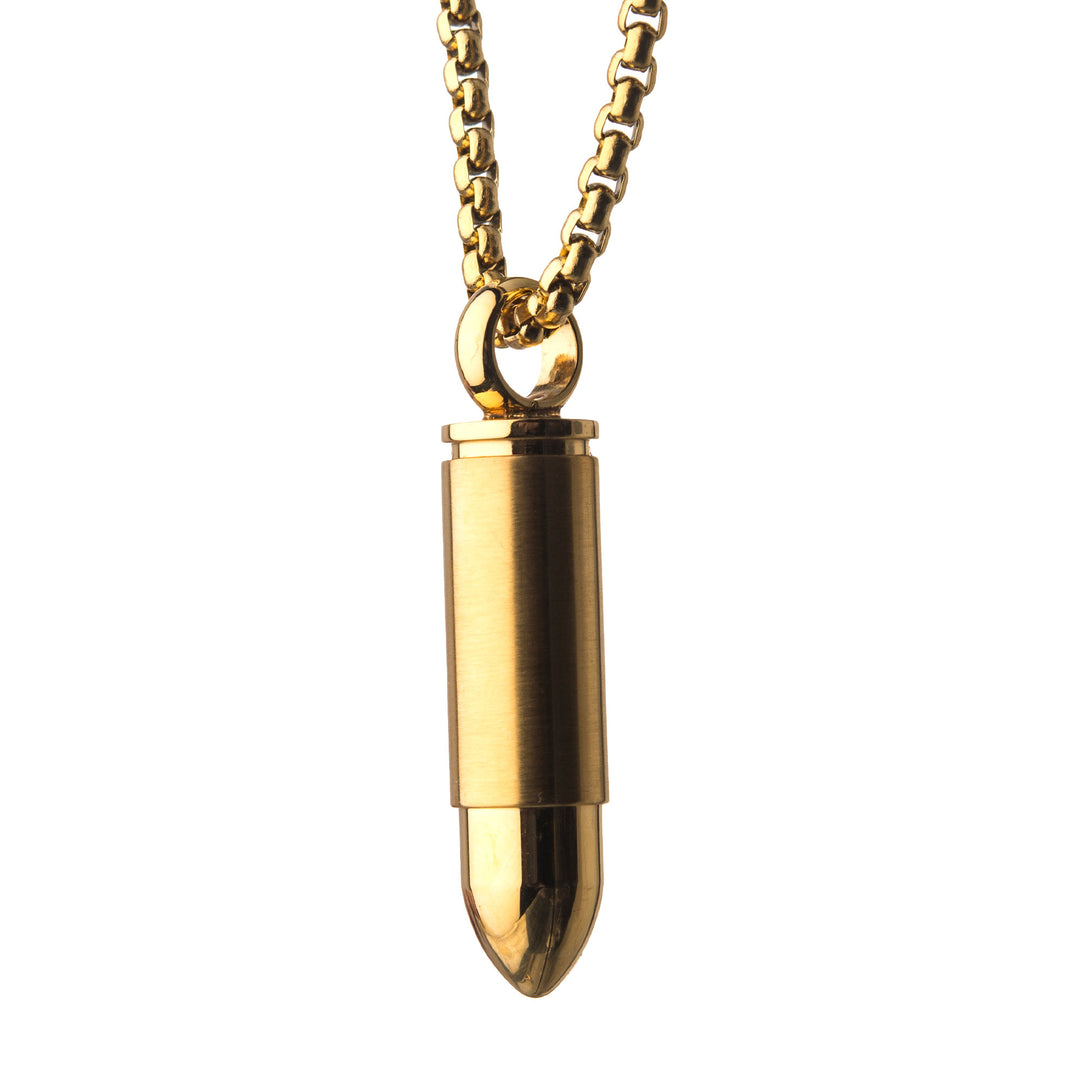 Stainless Steel & Gold IP Memorial Bullet Pendant with Gold IP Chain