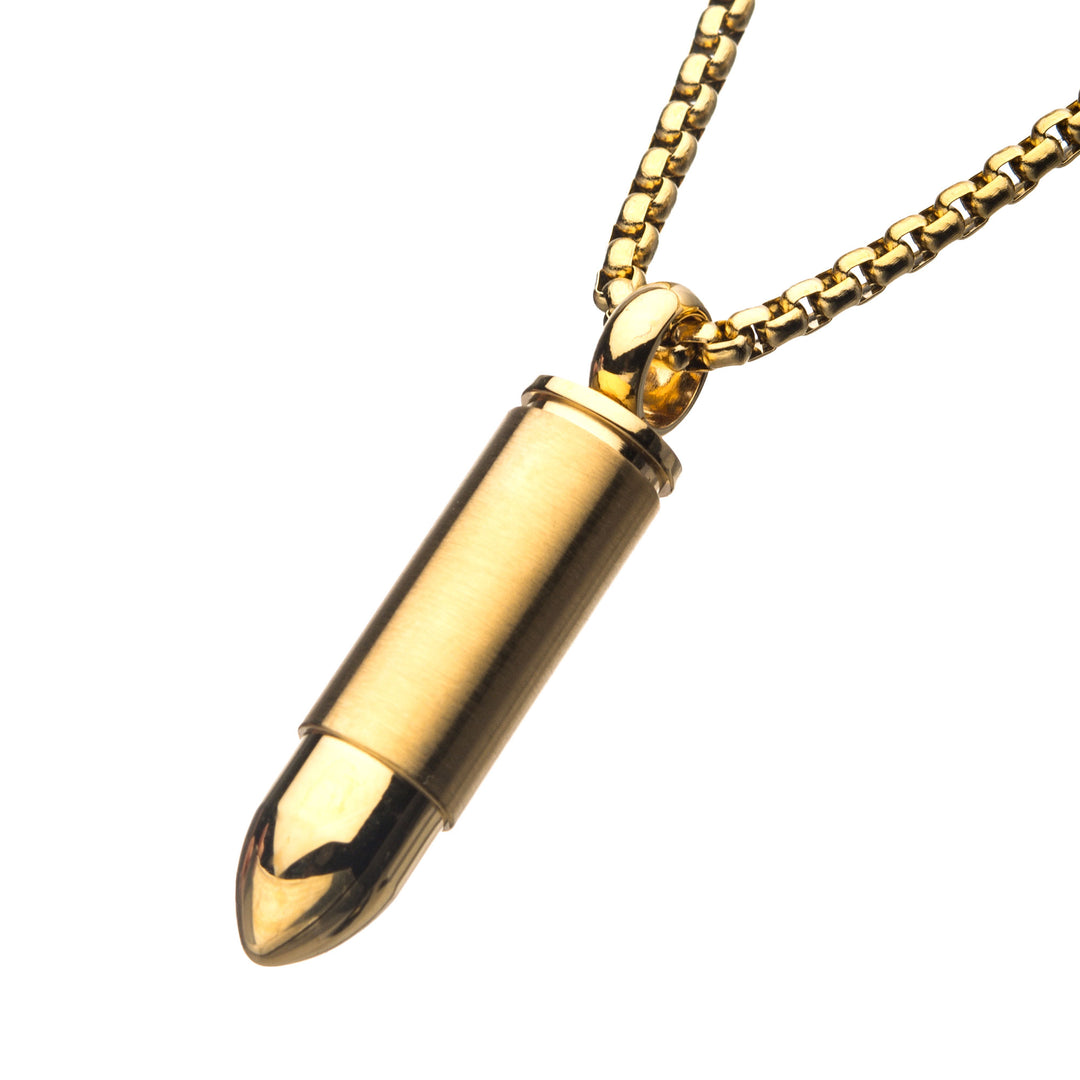 Stainless Steel & Gold IP Memorial Bullet Pendant with Gold IP Chain