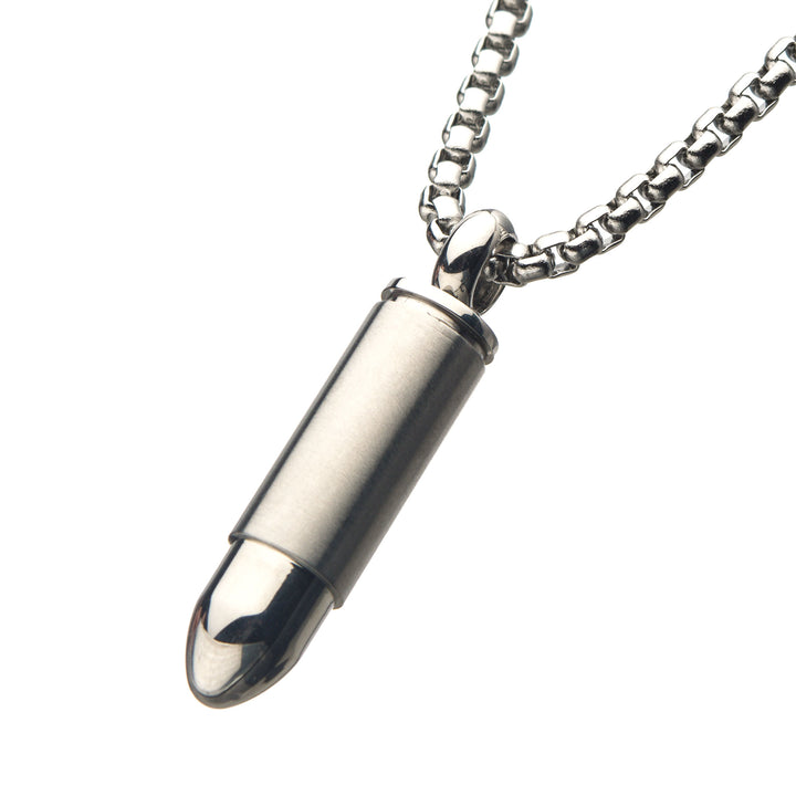 Stainless Steel Memorial Bullet Pendant with Steel Box Chain