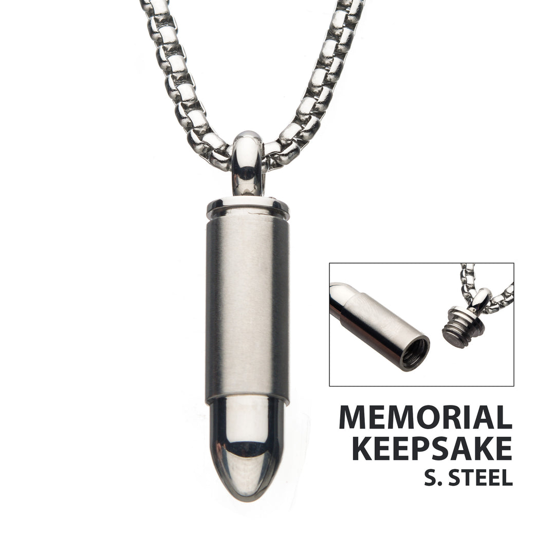 Stainless Steel Memorial Bullet Pendant with Steel Box Chain
