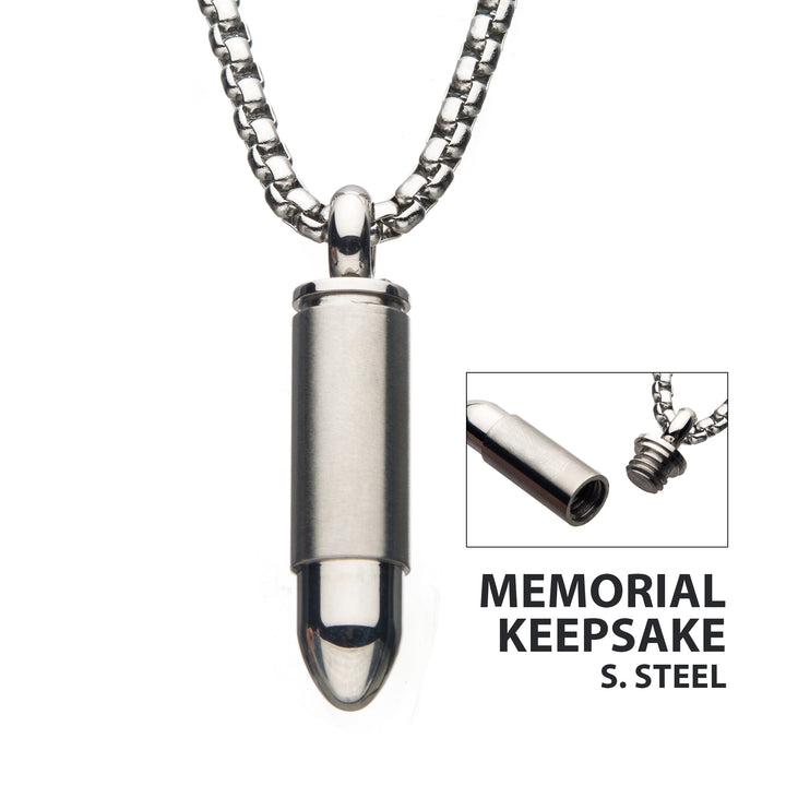 Stainless Steel Memorial Bullet Pendant with Steel Box Chain