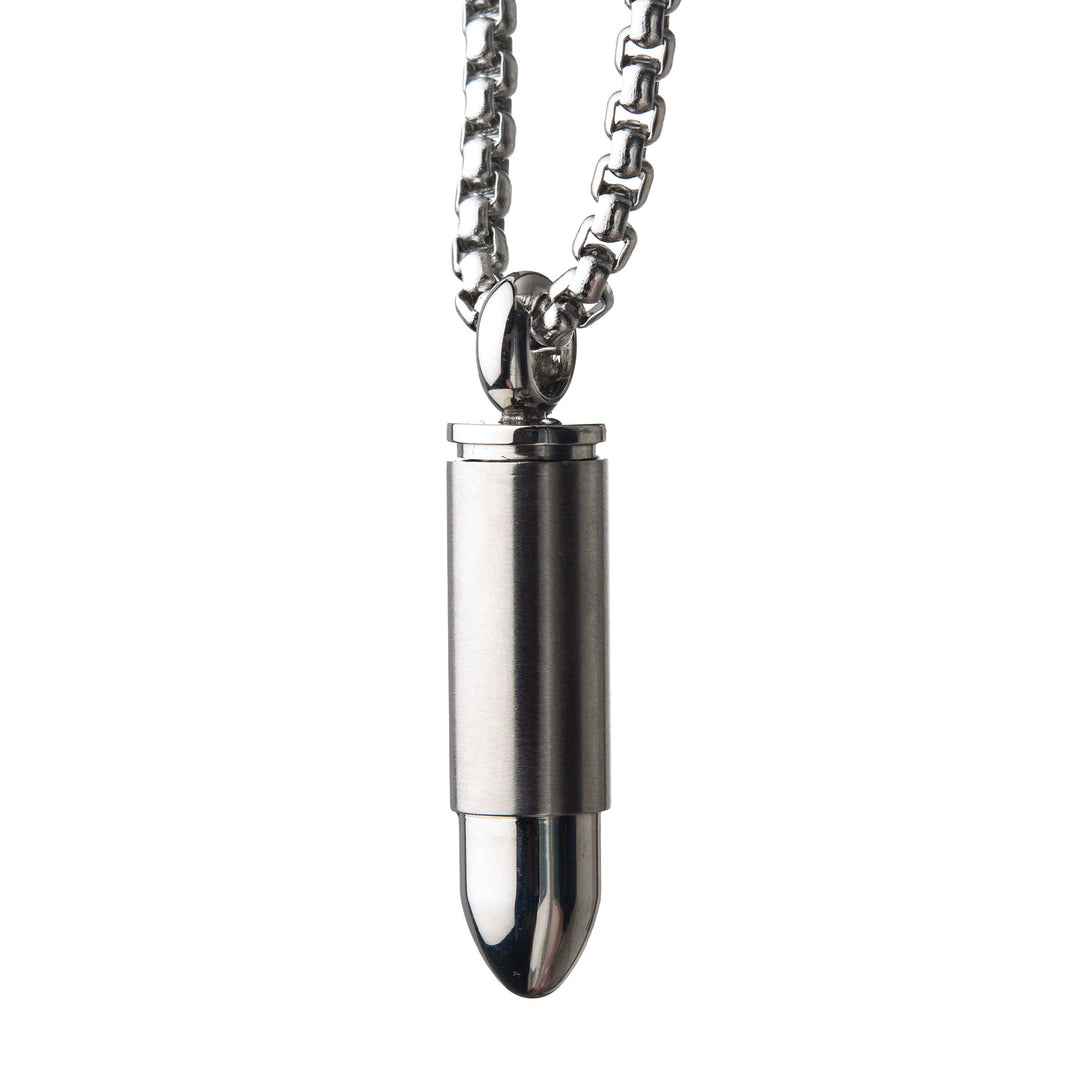 Stainless Steel Memorial Bullet Pendant with Steel Box Chain