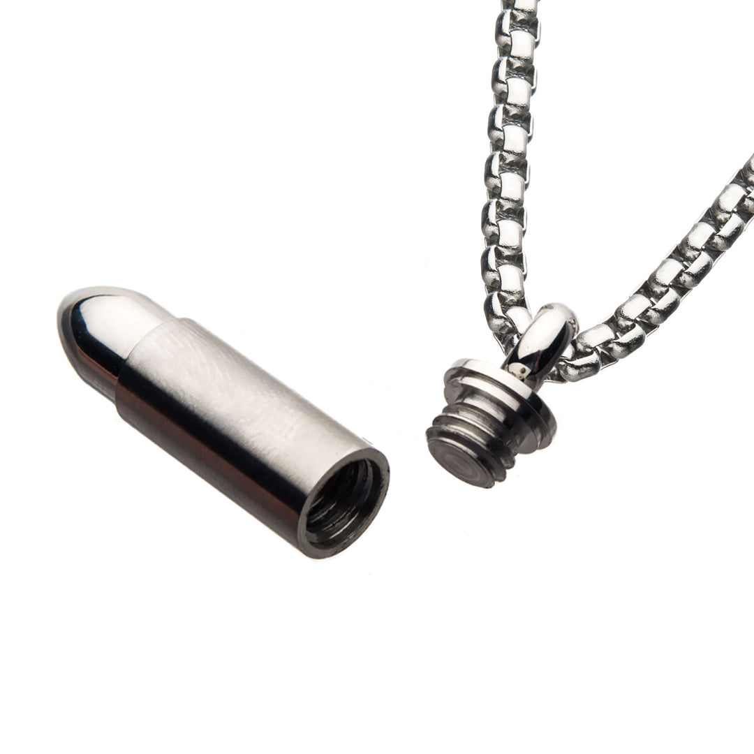 Stainless Steel Memorial Bullet Pendant with Steel Box Chain