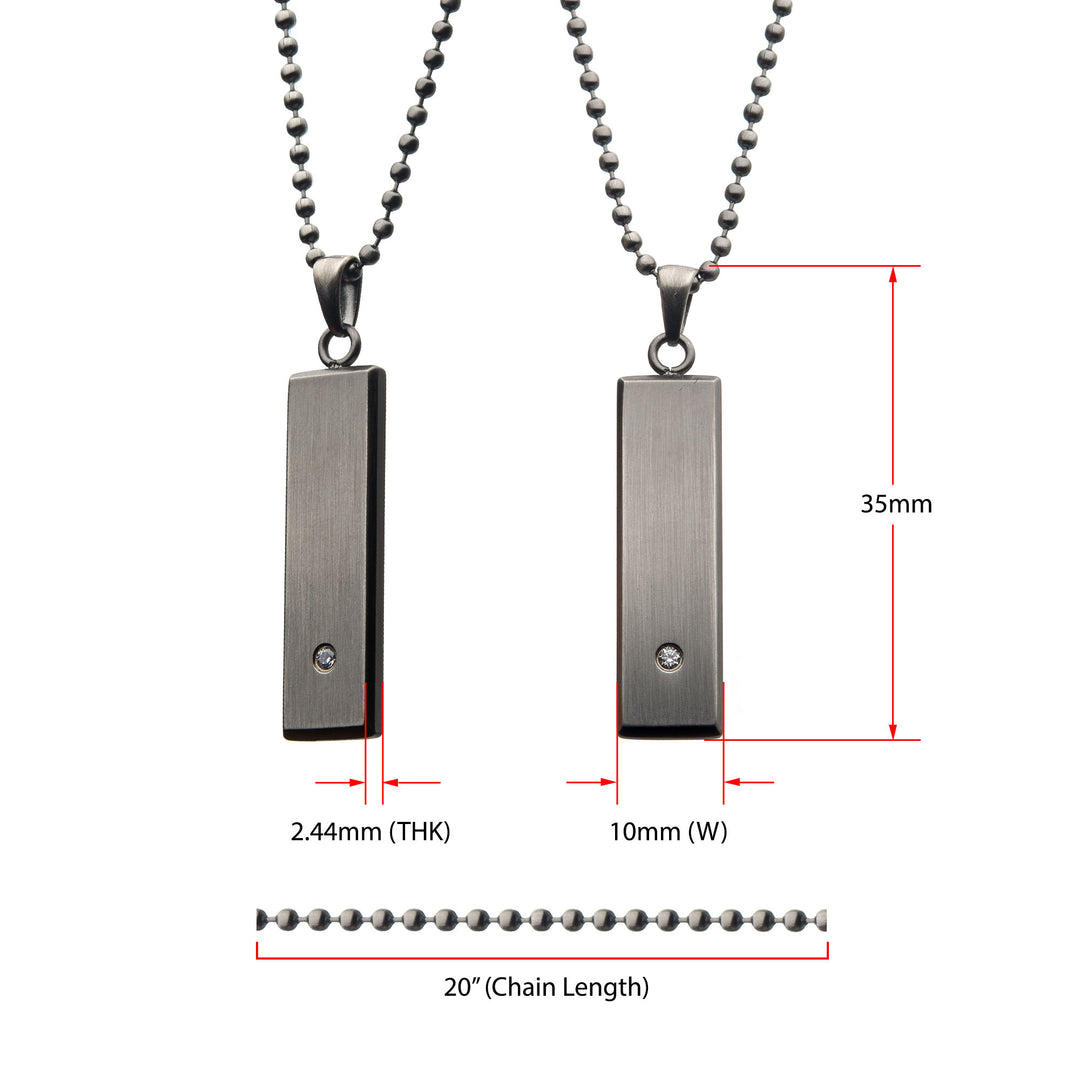 Stainless Steel with 2mm Clear CZ Tag Pendant with Ball Chain