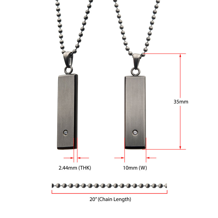 Stainless Steel with 2mm Clear CZ Tag Pendant with Ball Chain