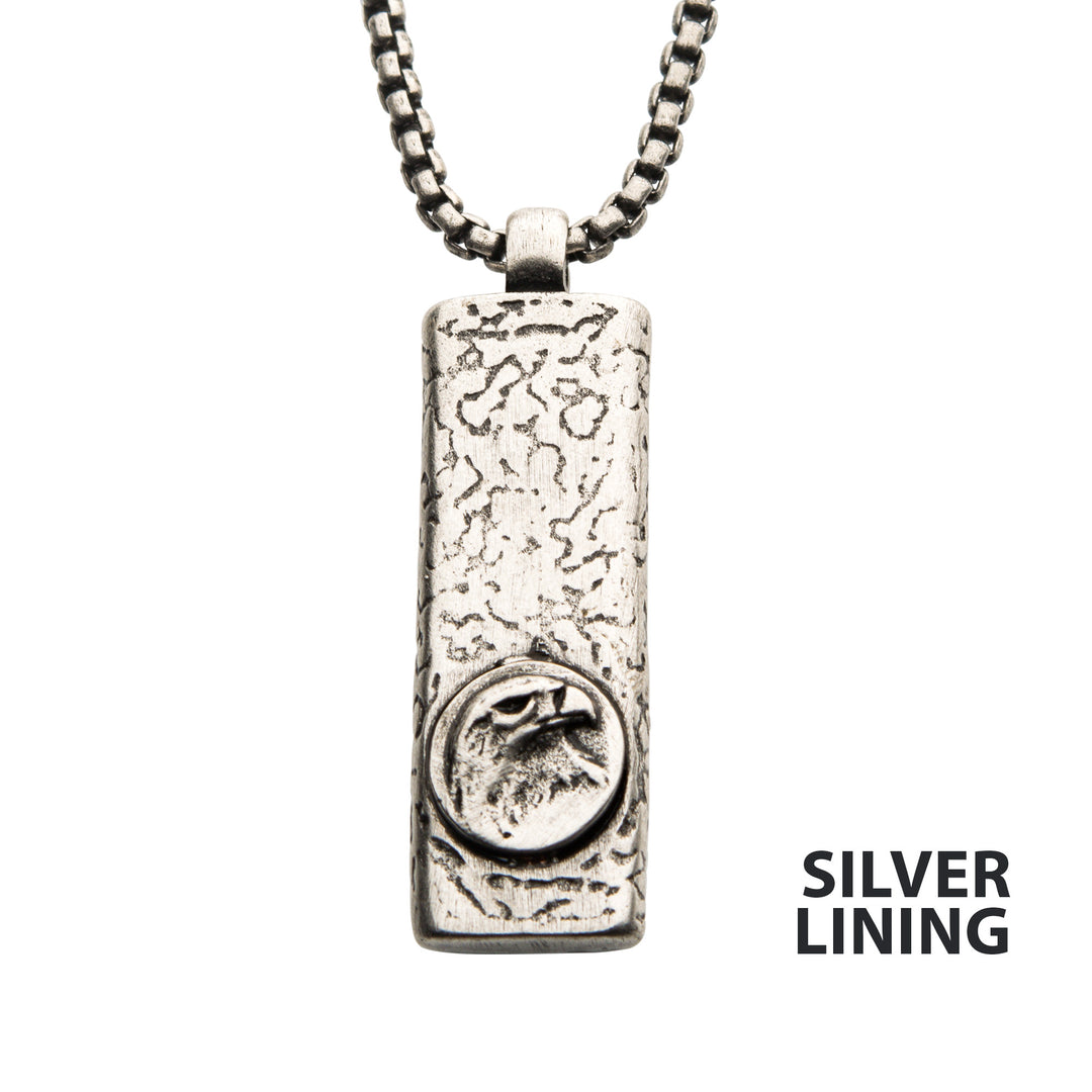Stainless Steel Silver IP Dog Tag Pendant with Eagle Head Inlay