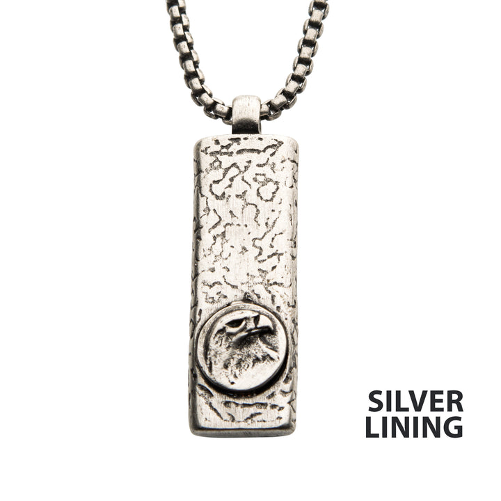 Stainless Steel Silver IP Dog Tag Pendant with Eagle Head Inlay
