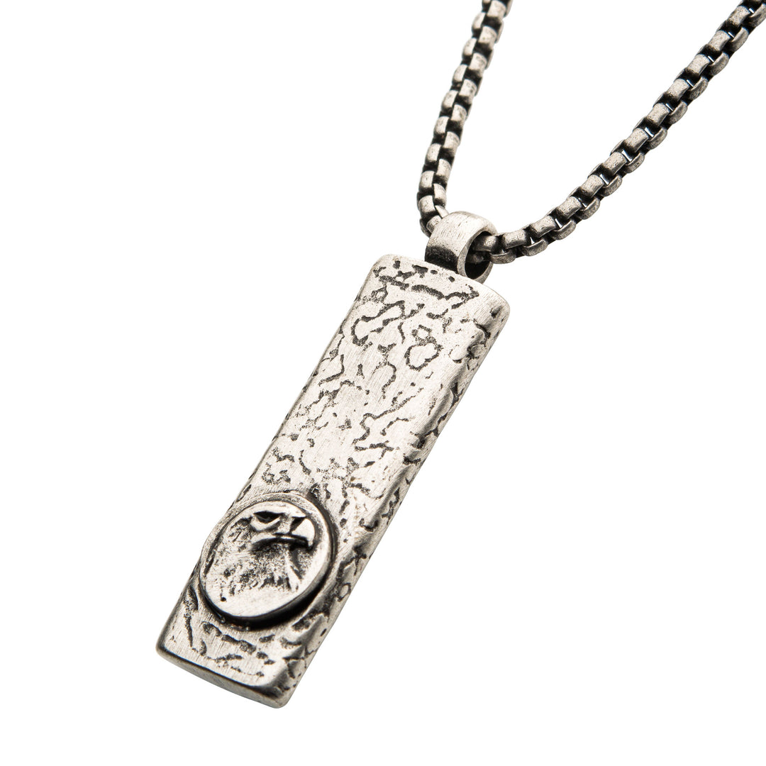Stainless Steel Silver IP Dog Tag Pendant with Eagle Head Inlay