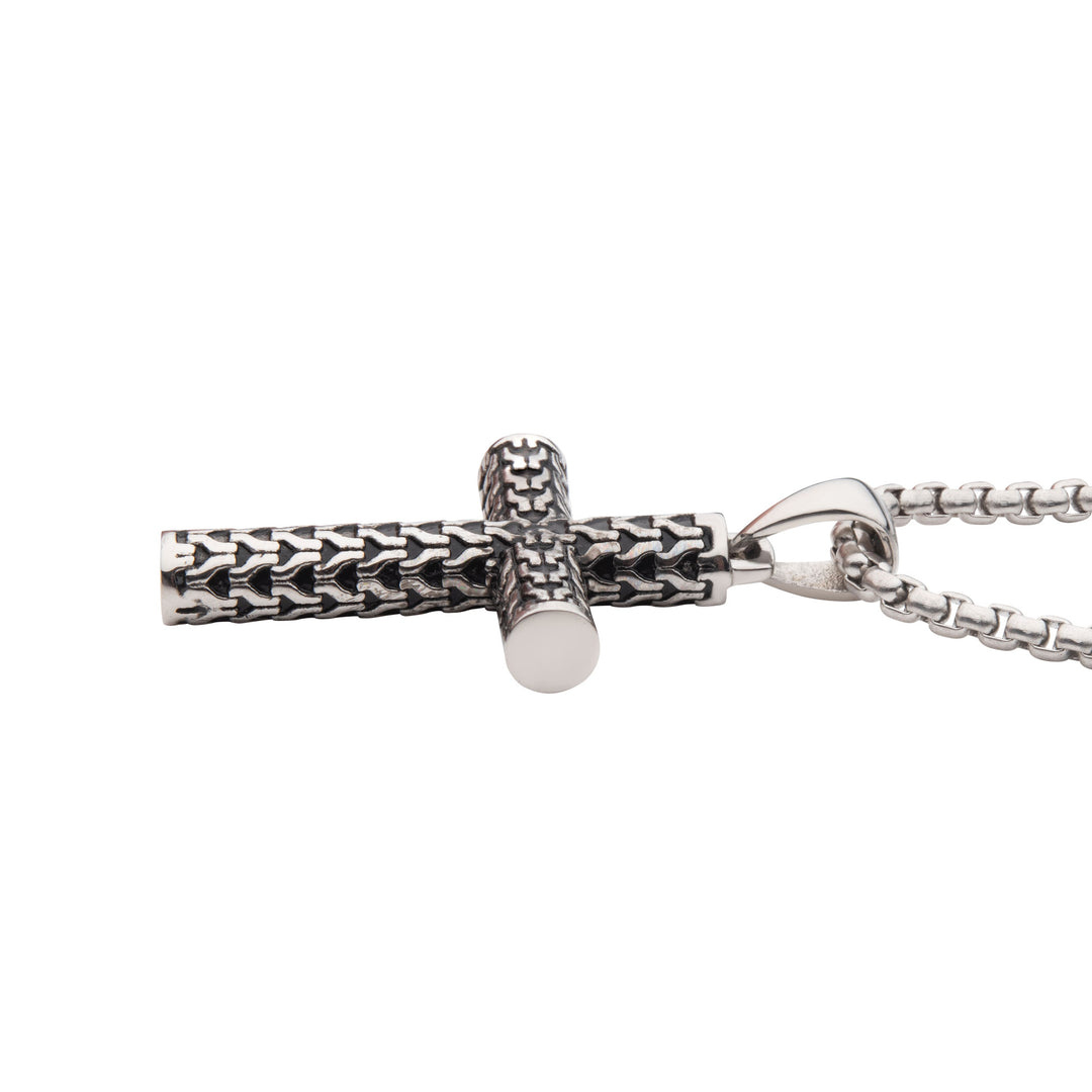 Steel Scale Cross Drop Pendant with Bold Box Chain