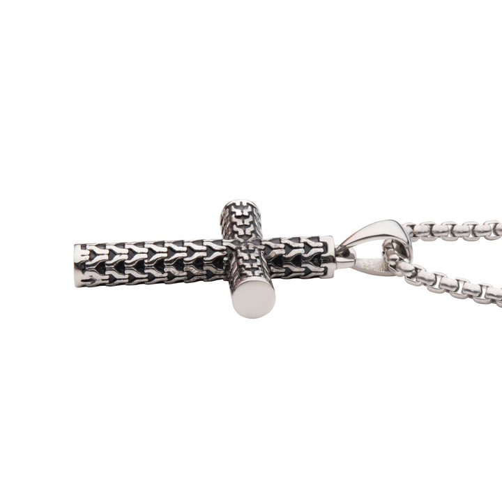 Steel Scale Cross Drop Pendant with Bold Box Chain