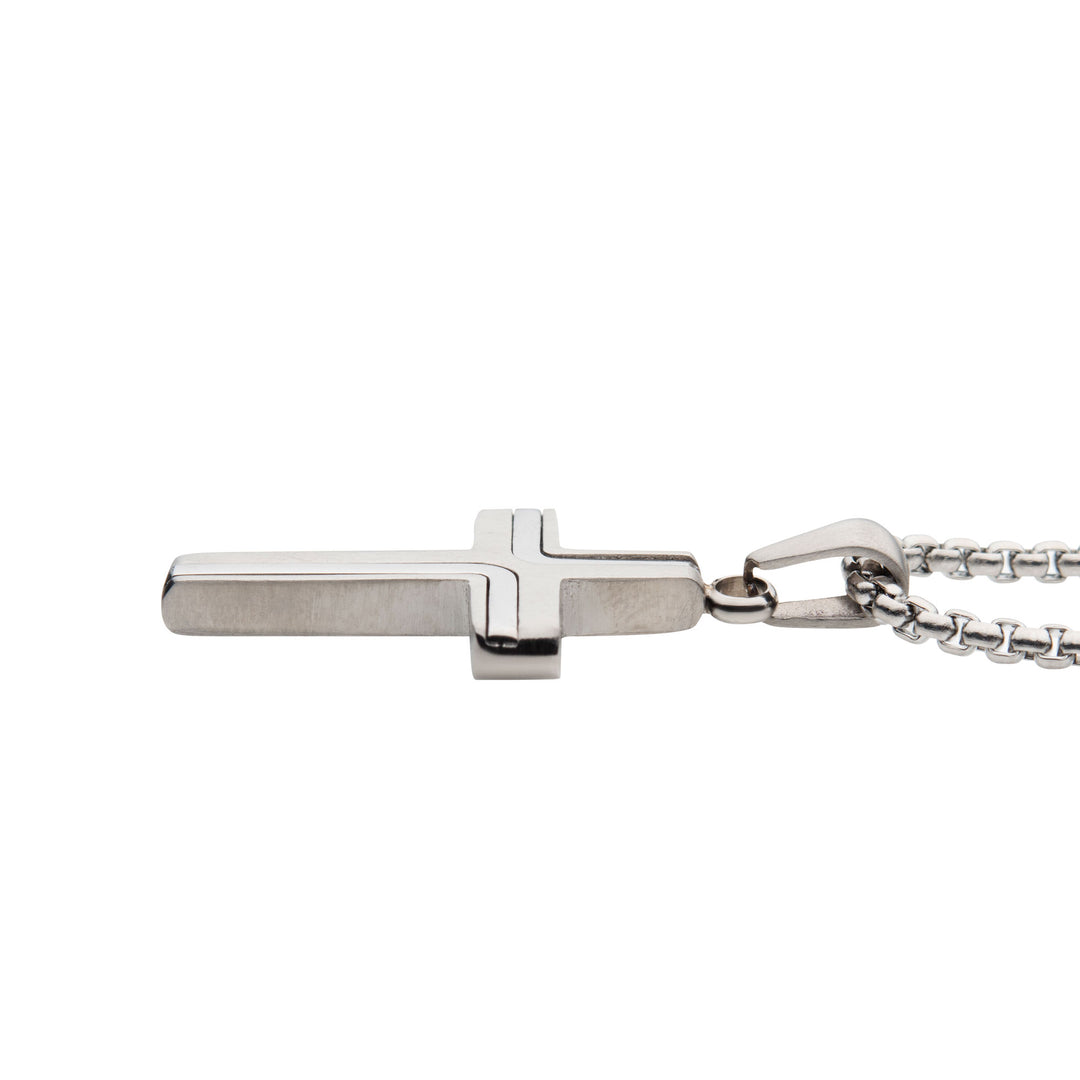 Steel Cross Drop Pendant with Round Box Chain