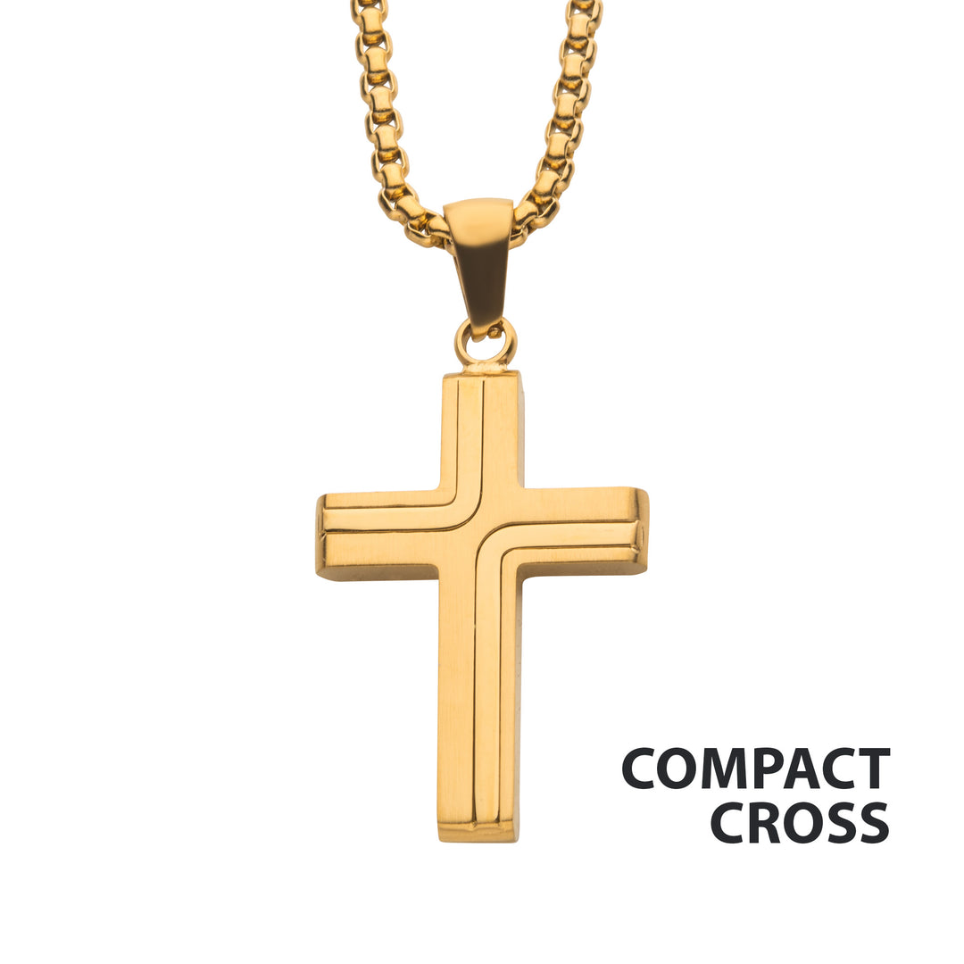 18Kt Gold IP Cross Drop Pendant with Round Box Chain