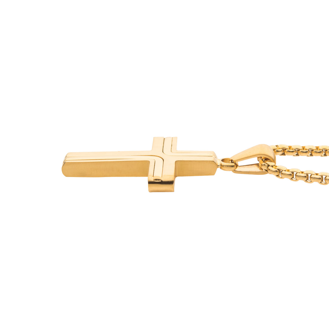 18Kt Gold IP Cross Drop Pendant with Round Box Chain
