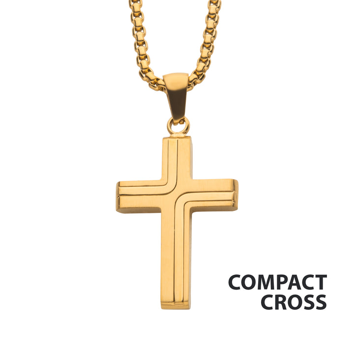 18Kt Gold IP Cross Drop Pendant with Round Box Chain