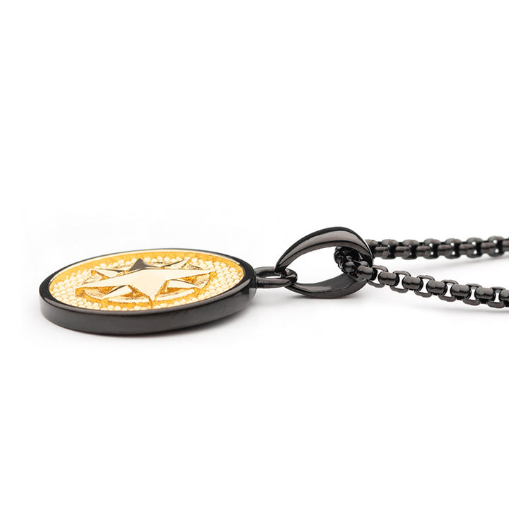 18Kt Gold IP Wayfinder Engravable Compass Medallion Pendant with Black IP Box Chains for Grads