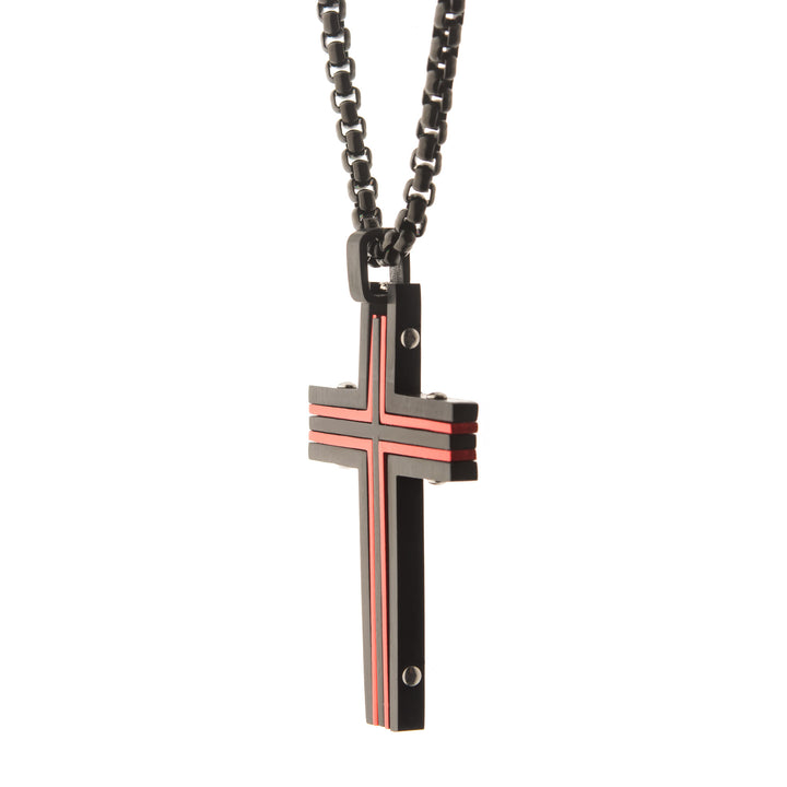 Black & Red IP Dante Cross Pendant with Chain