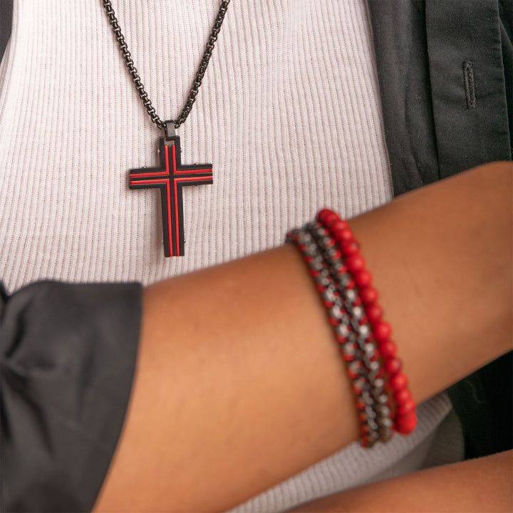 Black & Red IP Dante Cross Pendant with Chain