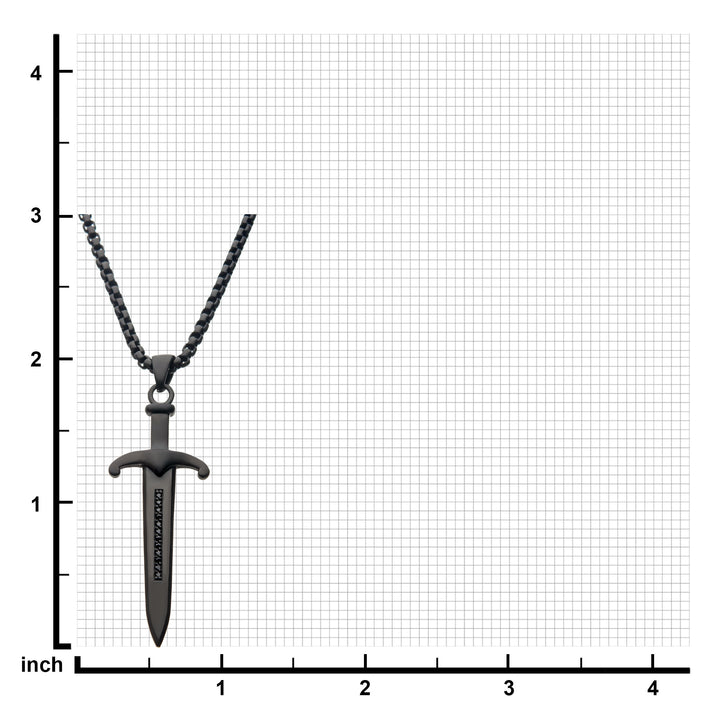 Steel Black IP Sword Pendant with Black Bold Box Chain