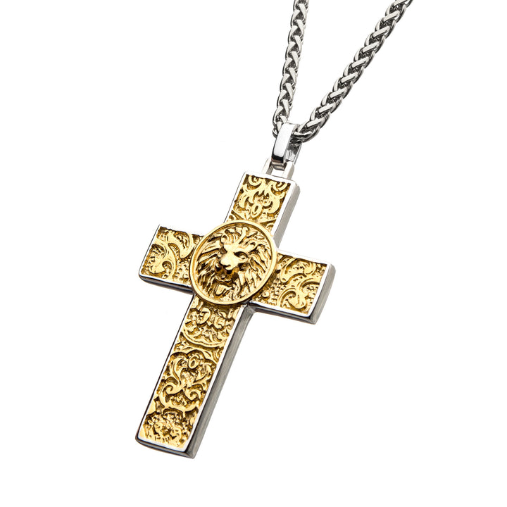 Steel with Gold IP Nymeria Lion Pendant with Chain