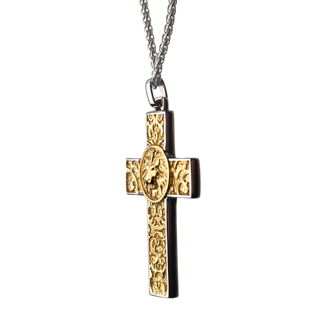 Steel with Gold IP Nymeria Lion Pendant with Chain