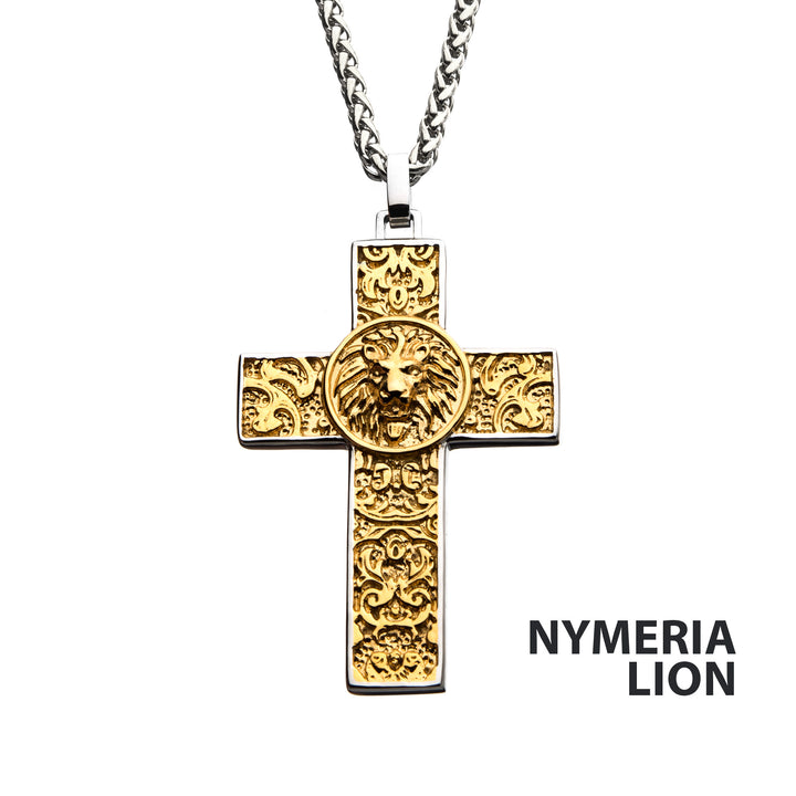 Steel with Gold IP Nymeria Lion Pendant with Chain