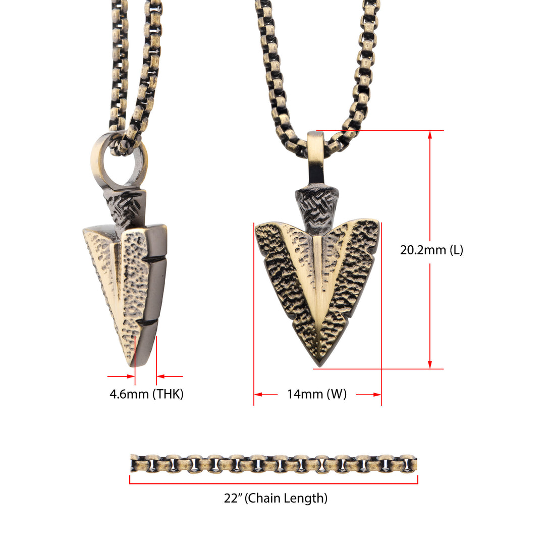 Antiqued Gold IP Arrowhead Pendant with Bold Box Chain