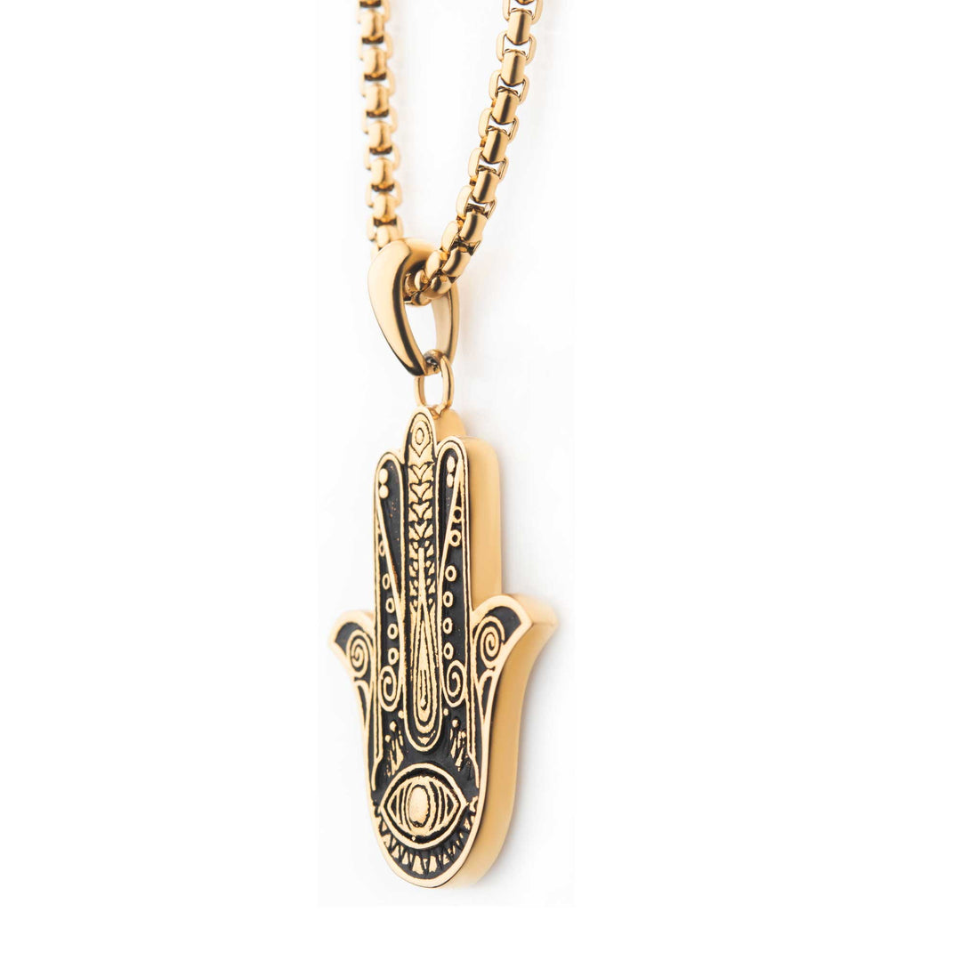 Gold IP with Hamsa Pendant, with Gold IP Bold Box Chain