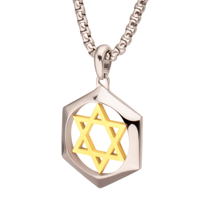 18Kt Gold IP Stainless Steel Star of David Pendant