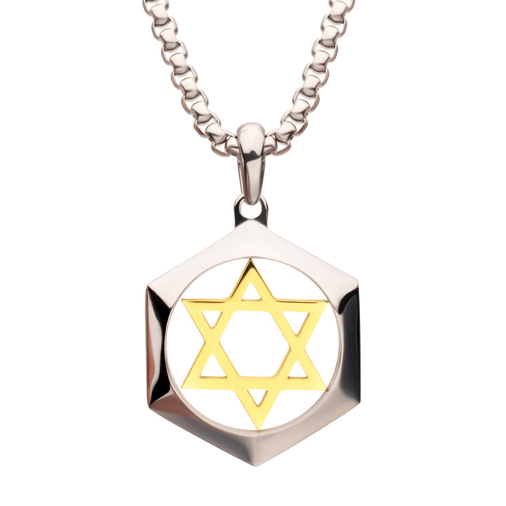 18Kt Gold IP Stainless Steel Star of David Pendant
