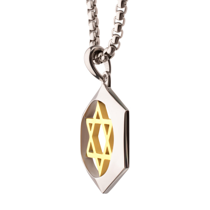 18Kt Gold IP Stainless Steel Star of David Pendant