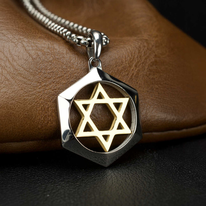 18Kt Gold IP Stainless Steel Star of David Pendant