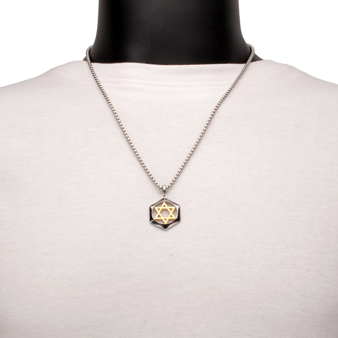 18Kt Gold IP Stainless Steel Star of David Pendant