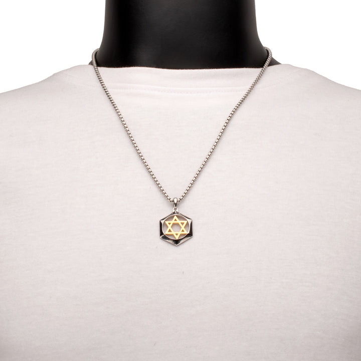 18Kt Gold IP Stainless Steel Star of David Pendant