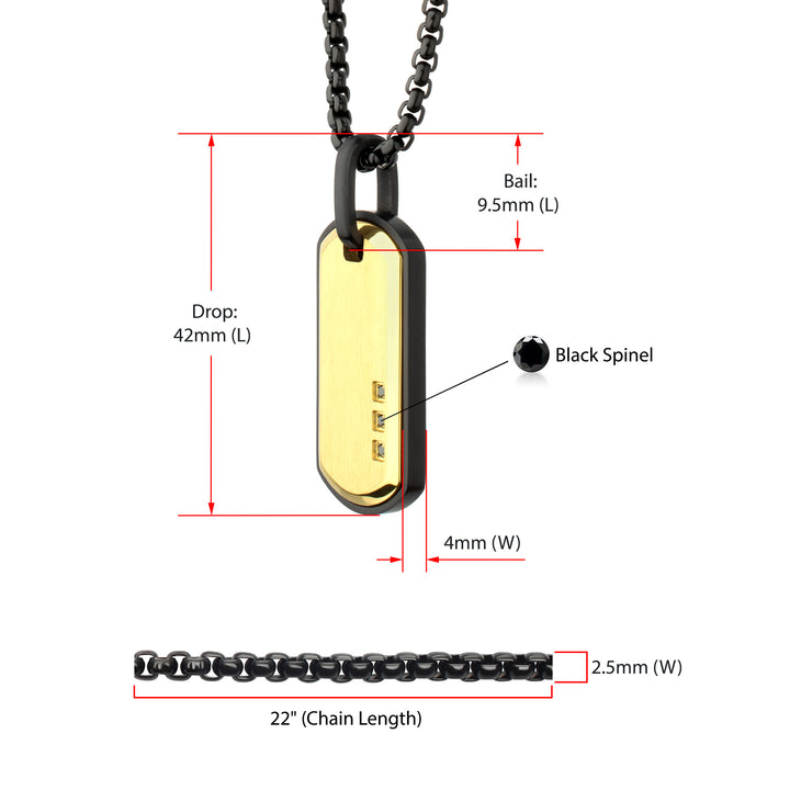 Satin Finish Black Frame Inlay 18Kt Gold IP Steel Identity Tag Pendant