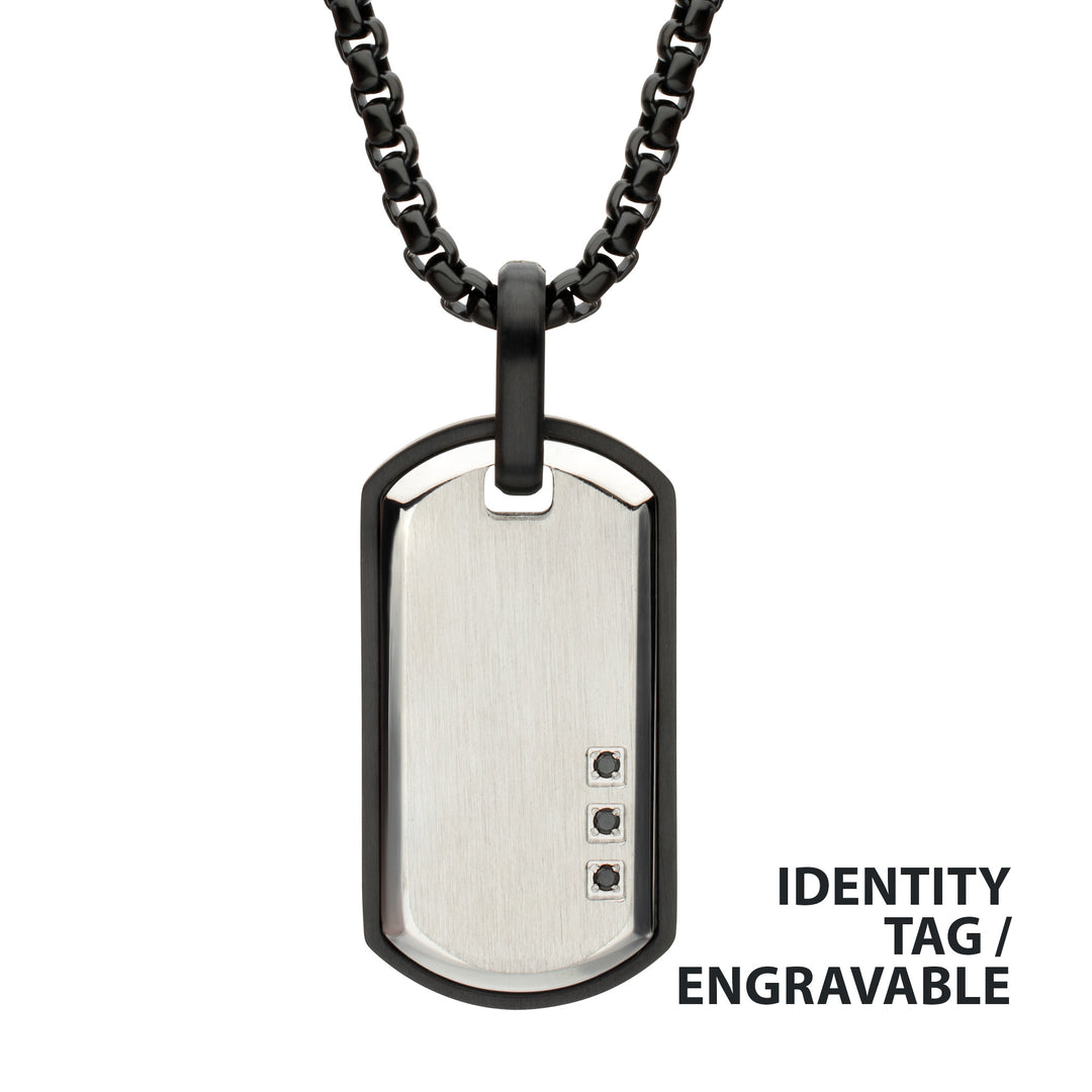 Satin Finish Black Frame Inlay Stainless Steel Identity Tag Pendant