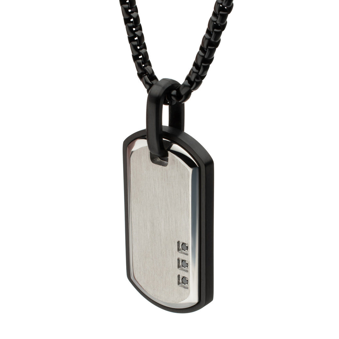 Satin Finish Black Frame Inlay Stainless Steel Identity Tag Pendant