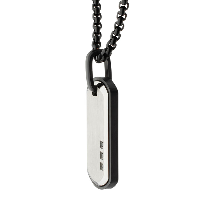 Satin Finish Black Frame Inlay Stainless Steel Identity Tag Pendant