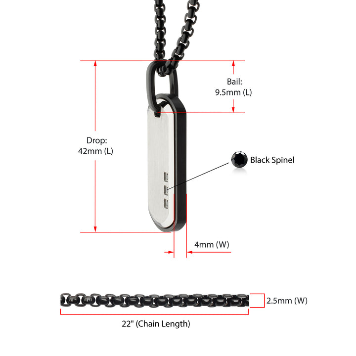 Satin Finish Black Frame Inlay Stainless Steel Identity Tag Pendant