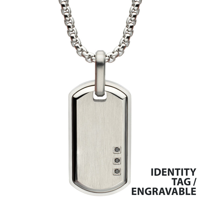 Satin Finish Frame Inlay Stainless Steel Identity Tag Pendant
