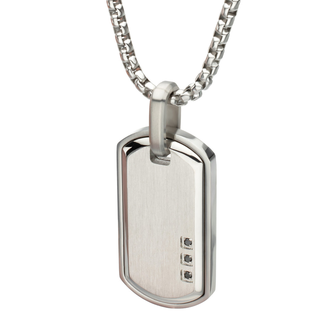 Satin Finish Frame Inlay Stainless Steel Identity Tag Pendant