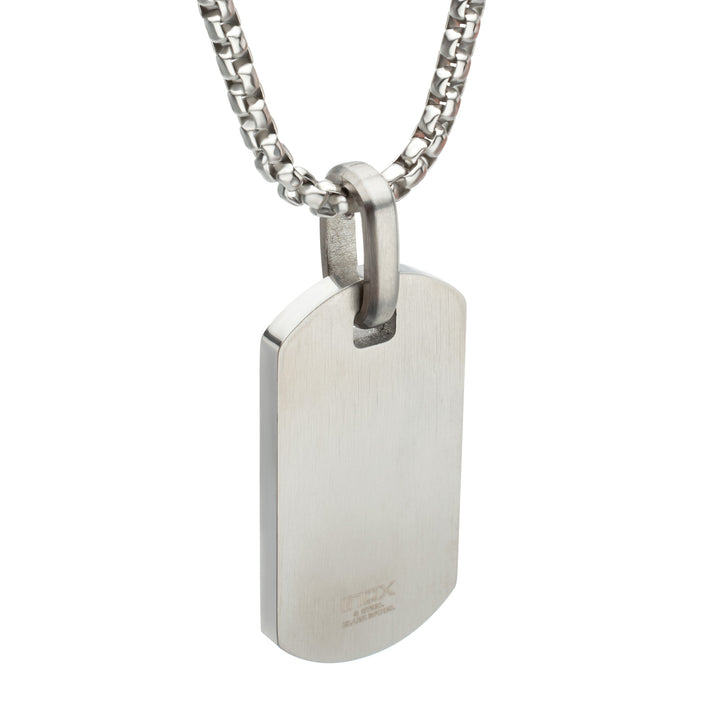 Satin Finish Frame Inlay Stainless Steel Identity Tag Pendant