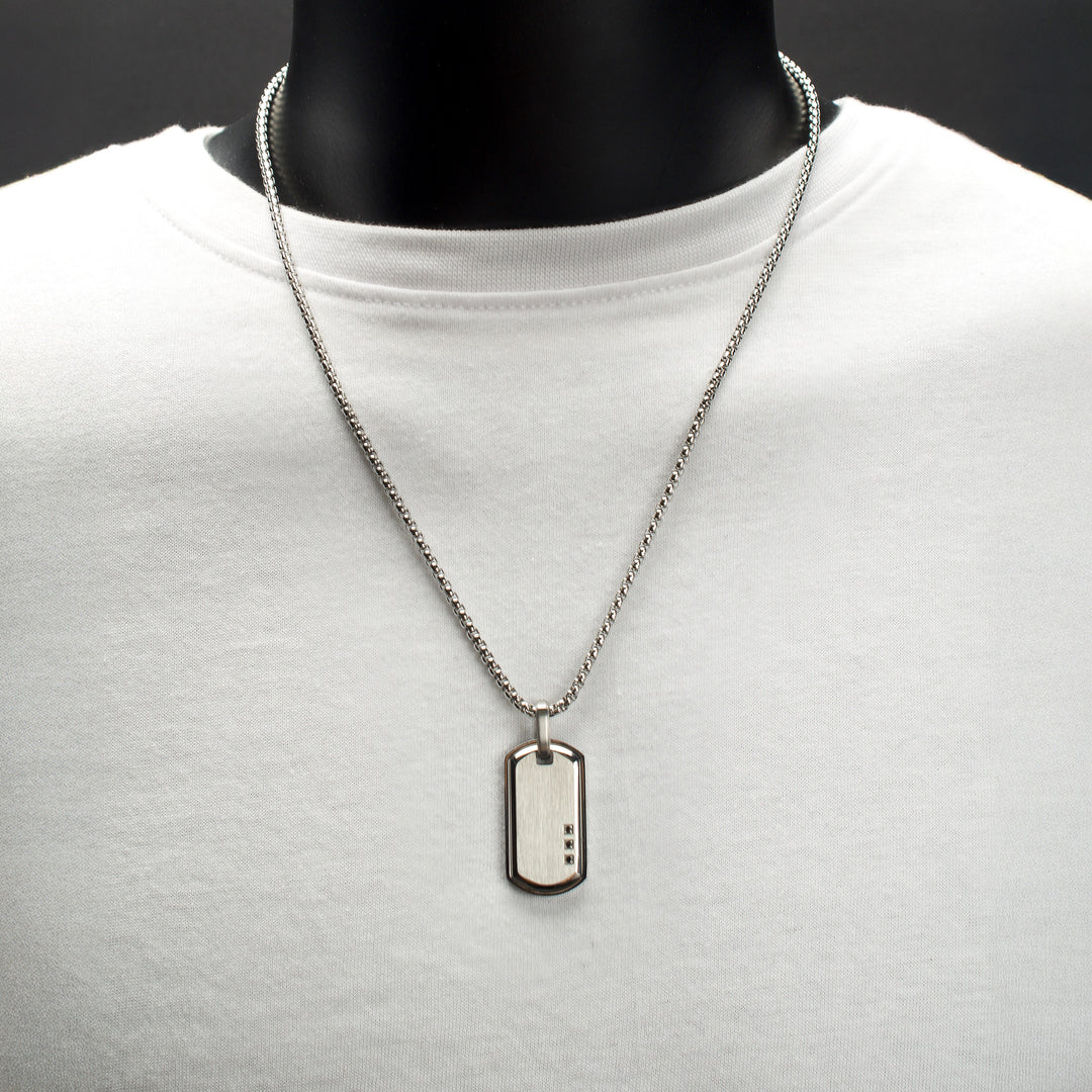 Satin Finish Frame Inlay Stainless Steel Identity Tag Pendant