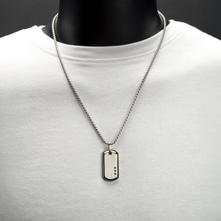 Satin Finish Frame Inlay Stainless Steel Identity Tag Pendant