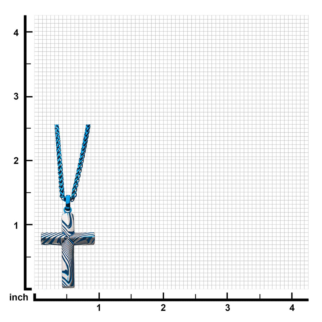 Blue IP Damascus Steel Cross Pendant
