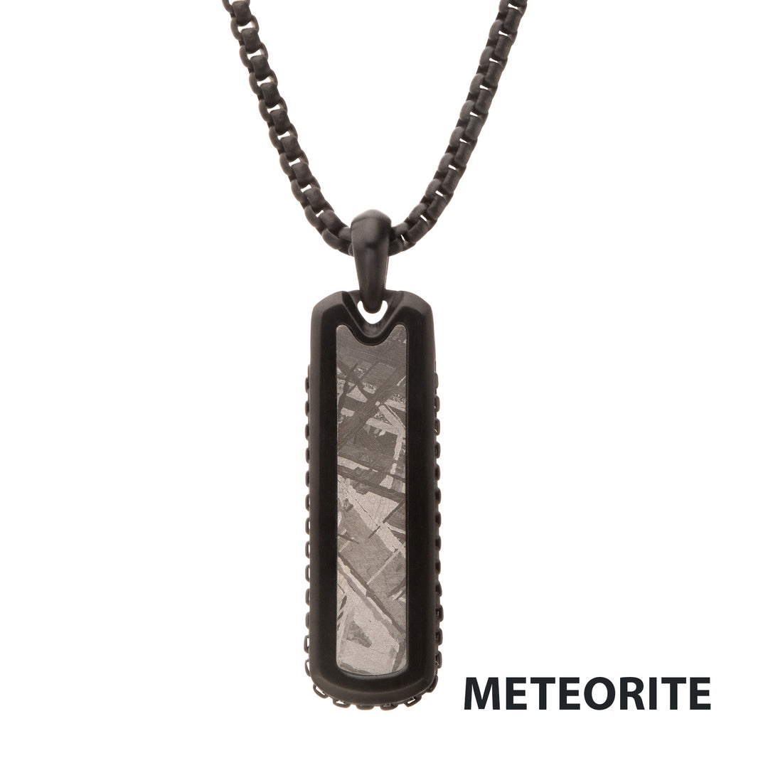 Black IP Steel Meteorite Dog Tag Pendant